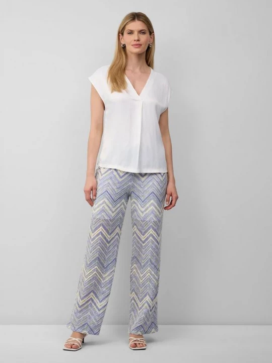 Foto van product Broek van gebreide jersey met wijde pijpen, voering en elastische band s.Oliver blauw