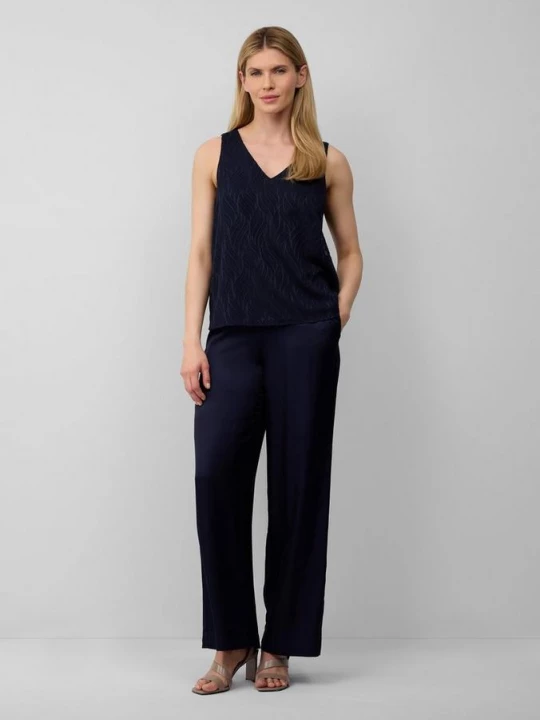 Foto van product Broek van satijn met wijde pijpen en elastische band s.Oliver blauw