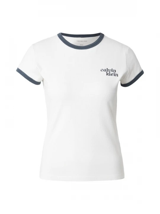 Foto van product Calvin Klein Jeans Shirt 'Embroidered Logo Ringer' ecru / grijs