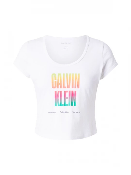 Foto van product Calvin Klein Jeans Shirt 'Slim Stretch Logo - Pride' geel / mandarijn / pink / wit