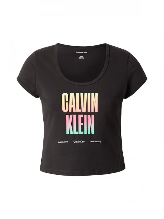 Foto van product Calvin Klein Jeans Shirt 'Slim Stretch Logo - Pride' neongroen / neonroze / zwart / wit
