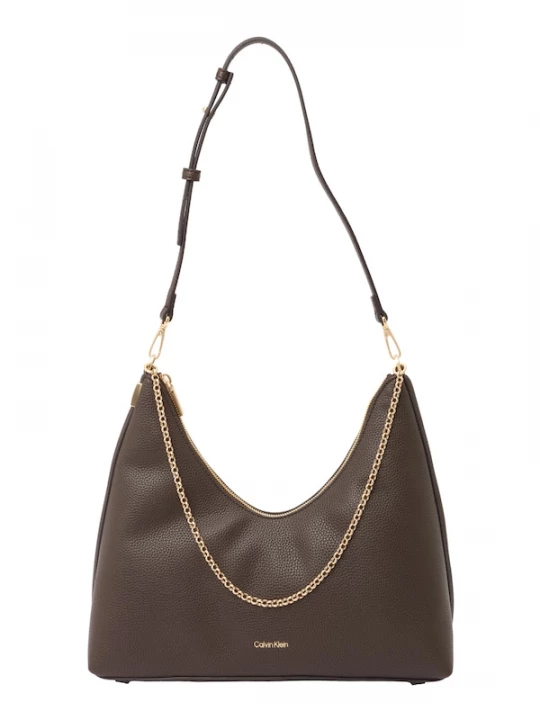 Foto van product Calvin Klein Schoudertas 'Chain Strap Pebble Grain Hobo' chocoladebruin