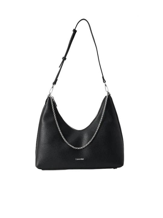 Foto van product Calvin Klein Schoudertas 'Chain Strap Pebble Grain Hobo' zwart / zilver