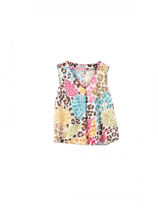 Foto van product Camomilla Italia Top 'Tricky' beige / ecru / chocoladebruin / fuchsia