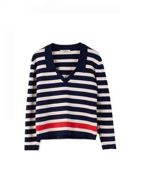 Foto van product Camomilla Italia Trui 'MIRIAM' beige / navy / bloedrood