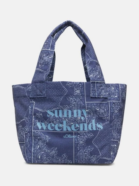 Foto van product Canvas shopper met paisleypatroon en korte hengsels s.Oliver blauw