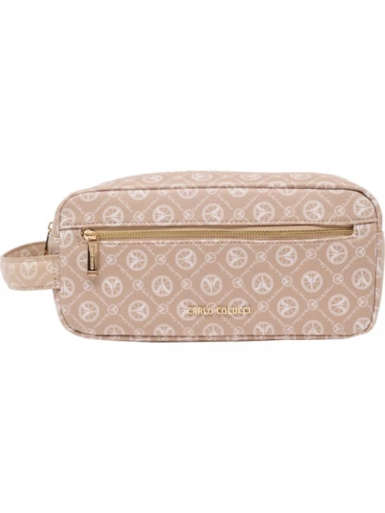 Foto van product Carlo Colucci Make up tas donkerbeige / wit