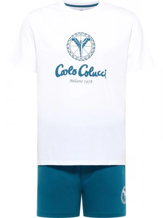 Foto van product Carlo Colucci Pyjama kort ' Ferreri ' petrol / wit