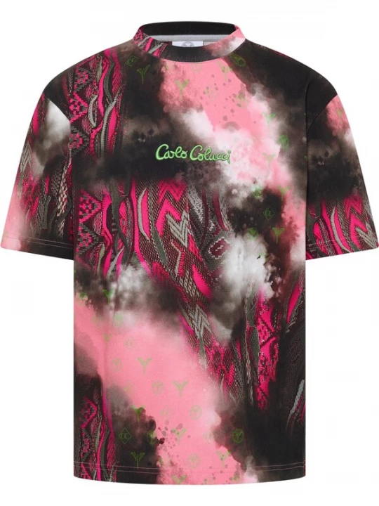 Foto van product Carlo Colucci Shirt 'D'Inezo' groen / magenta / lichtroze / zwart / wit