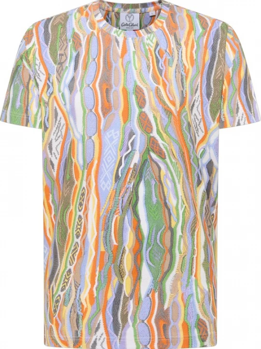 Foto van product Carlo Colucci Shirt 'Fanton' pastelblauw / pasteelgeel / lichtgroen / oranje / wit