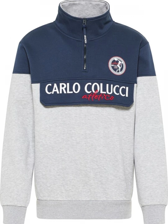 Foto van product Carlo Colucci Sweatshirt 'De Pian' duifblauw / lichtgrijs / rood / wit