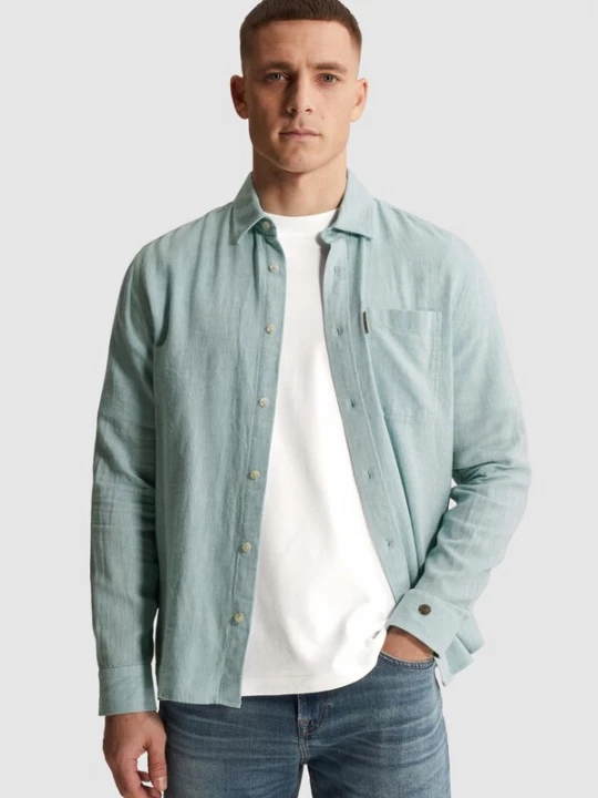 Foto van product CAST IRON Overhemd 'Shirt in cotton / linen twill with chest pocket' turquoise