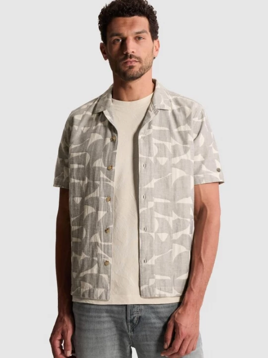 Foto van product CAST IRON Overhemd 'Shirt with jacquard pattern and short sleeves' antraciet