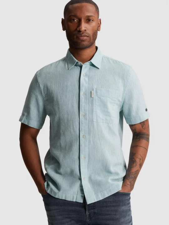 Foto van product CAST IRON Overhemd 'Shirt with short sleeves in cotton / linen twill' turquoise