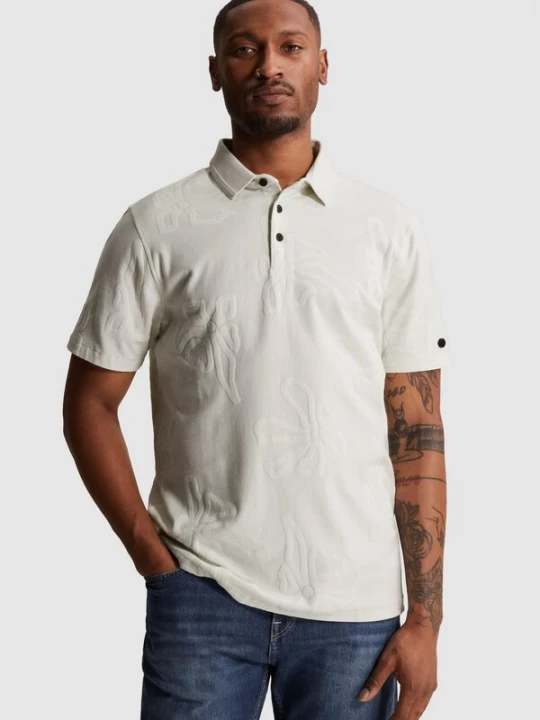 Foto van product CAST IRON Shirt 'Polo shirt with allover jacquard pattern' offwhite