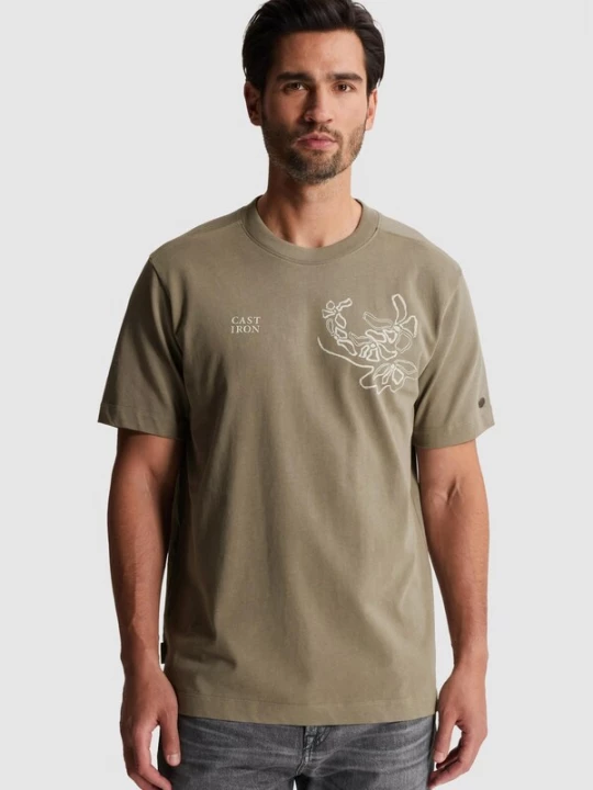 Foto van product CAST IRON Shirt 'T-shirt in jersey with artwork' kaki