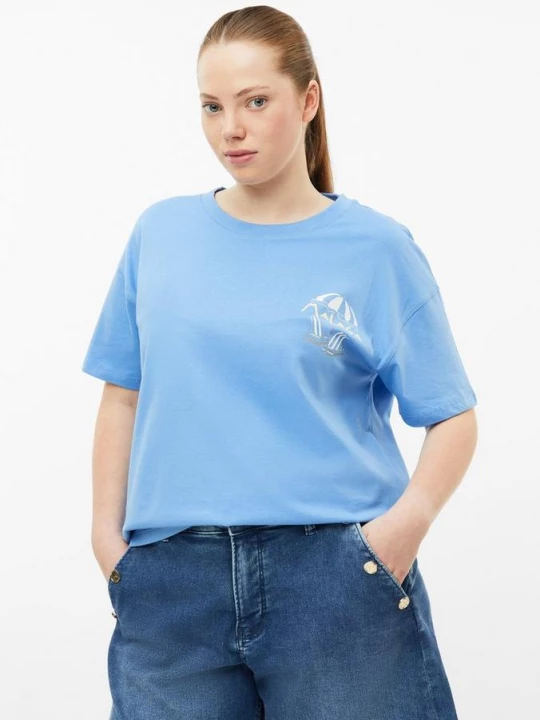 Foto van product casual katoenen shirt met print QS blauw