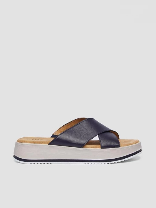 Foto van product Casual leren slippers met plateauzool s.Oliver blauw