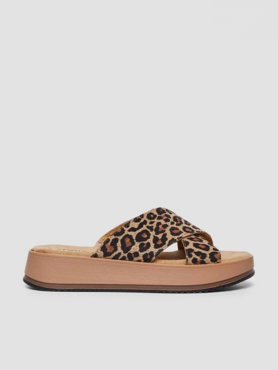 Foto van product Casual leren slippers met plateauzool s.Oliver bruin