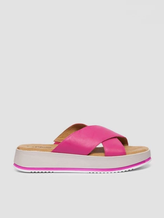 Foto van product Casual leren slippers met plateauzool s.Oliver roze