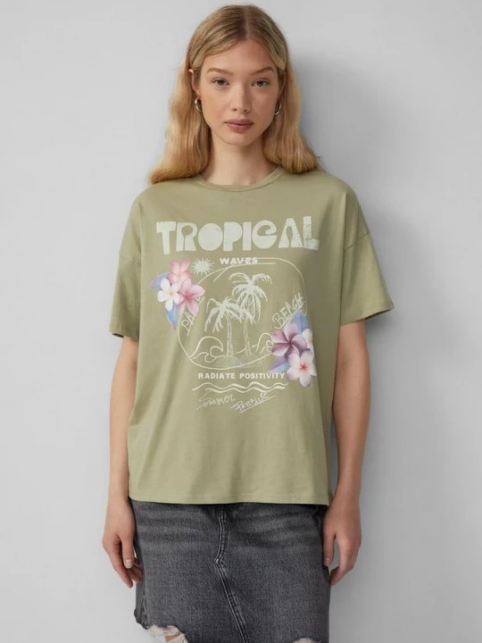 Foto van product Casual T-shirt met print op de voorkant QS olijfgroen