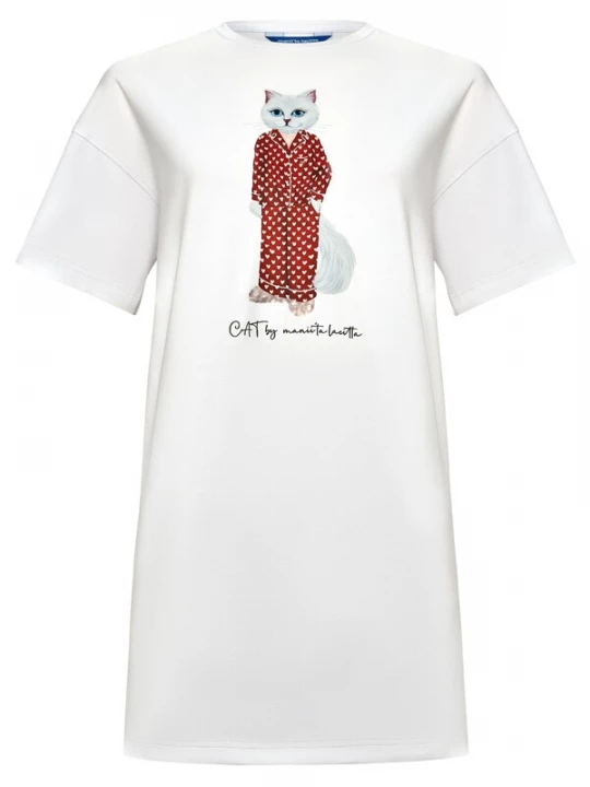 Foto van product Cat e Lolette Shirt 'Pajamas Cat' wit