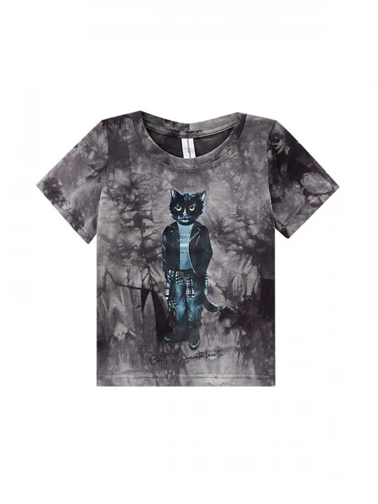 Foto van product Cat e Lolette Shirt 'Rocker Cat' grijs / wit