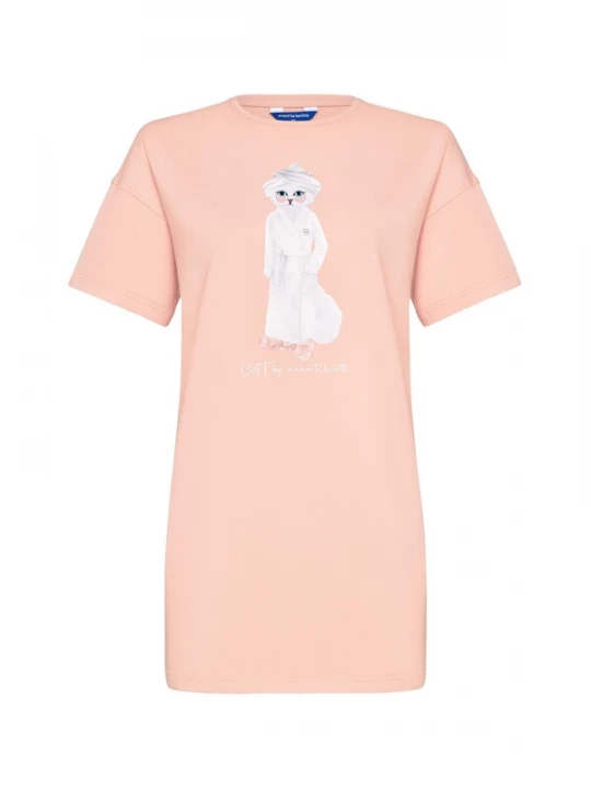 Foto van product Cat e Lolette Shirt 'Spa Cat' zalm roze