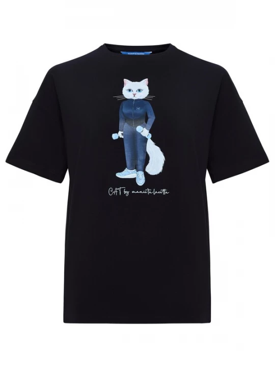 Foto van product Cat e Lolette Shirt 'Sport cat with dumbbells' blauw