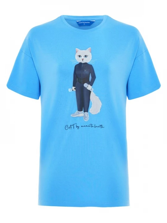 Foto van product Cat e Lolette Shirt 'Sport cat with dumbbells' blauw