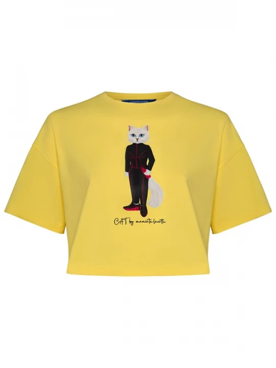 Foto van product Cat e Lolette Shirt 'Sport Cat with Dumbbells' geel
