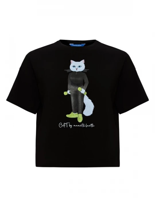 Foto van product Cat e Lolette Shirt 'Sport Cat with Dumbbells' zwart