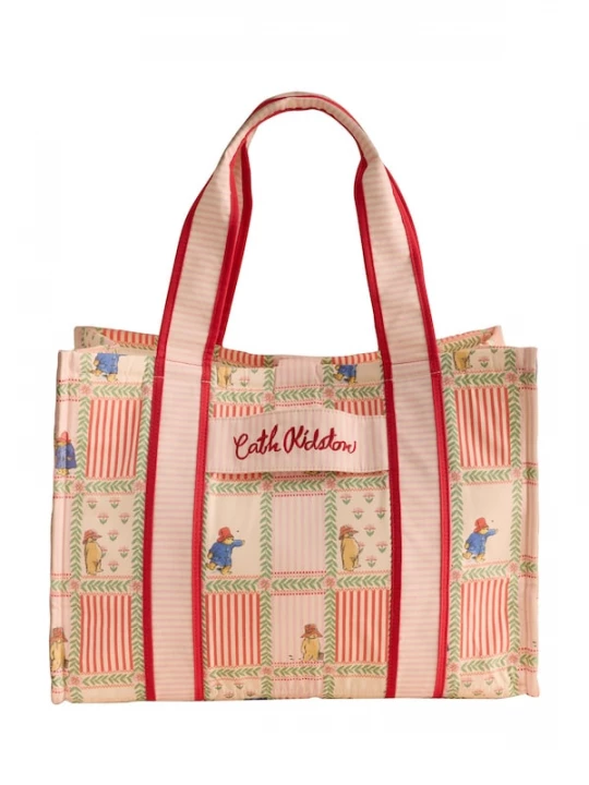Foto van product Cath Kidston Shopper 'Paddington' groen / rosa / poederroze / oranjerood