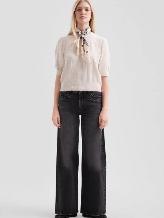 Foto van product Catie jeans / slim fit / hoog model / wijde pijp / oogjes QS grijs