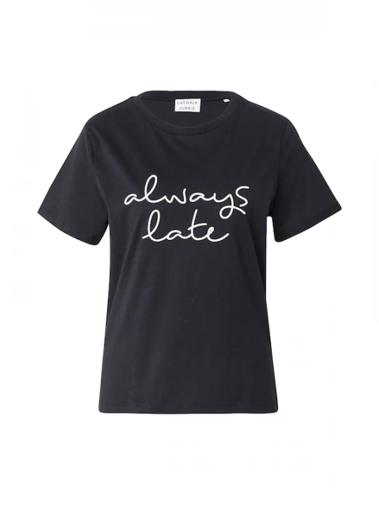 Foto van product CATWALK JUNKIE Shirt 'Always Late' zwart / wit