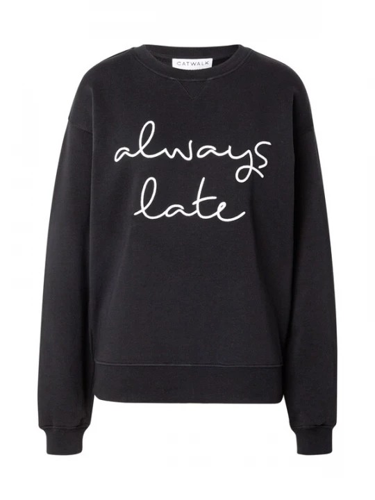 Foto van product CATWALK JUNKIE Sweatshirt 'Always Late' zwart / wit