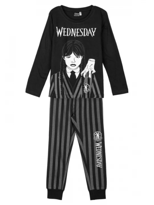 Foto van product Cerdá Nachtkledij 'Wednesday Pyjama Set Kids – Black – Long Sleeve Sleepwear with Pants' antraciet Cerda