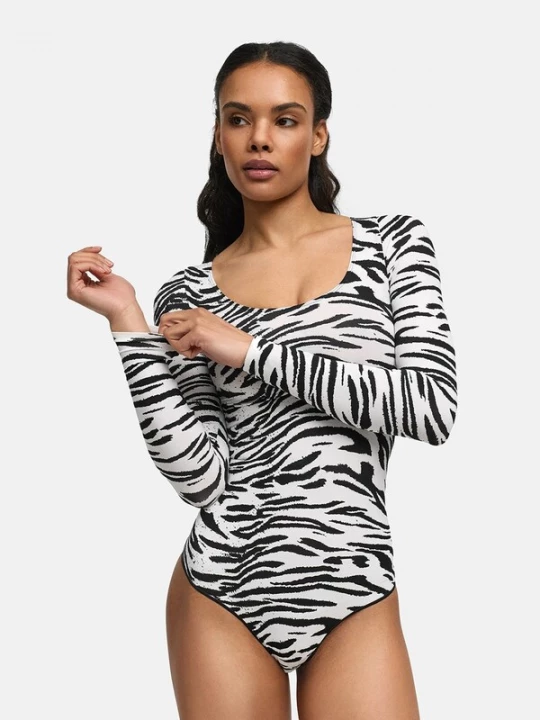 Foto van product cfab Shapingbody 'Bodysuit Sculpting Shapewear Longsleeve mit String' wolwit