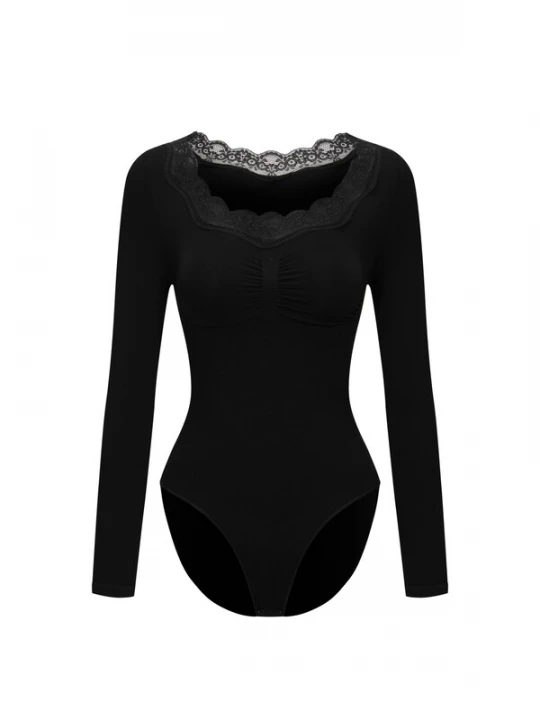 Foto van product cfab Shapingbody 'Lace Bodysuit Sculpting Shapewear Longsleeve mit Slip' zwart