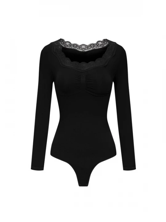 Foto van product cfab Shapingbody 'Lace Bodysuit Sculpting Shapewear Longsleeve mit String' zwart