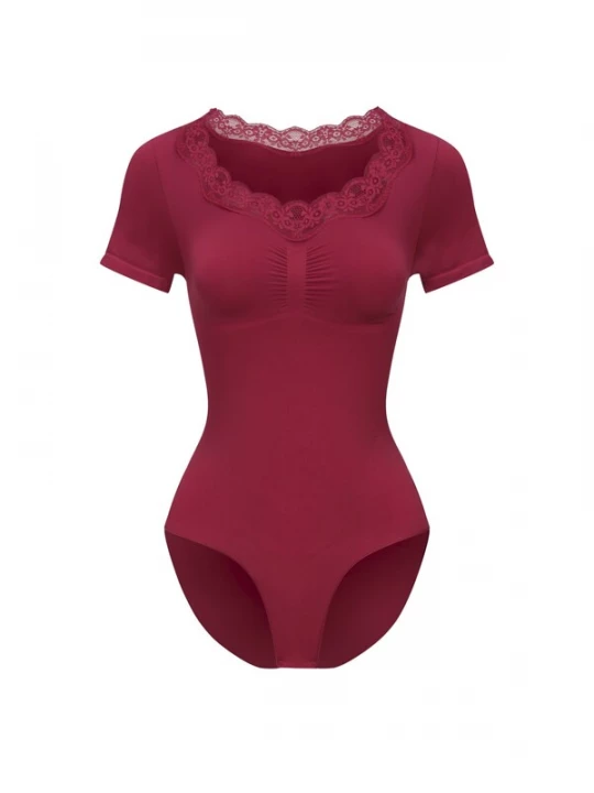 Foto van product cfab Shapingbody 'Lace T-Shirt Bodysuit Sculpting Shapewear with slip' oudroze