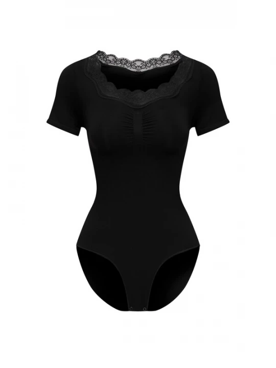 Foto van product cfab Shapingbody 'Lace T-Shirt Bodysuit Sculpting Shapewear with slip' zwart