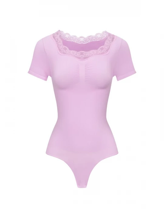 Foto van product cfab Shapingbody 'Lace T-Shirt Bodysuit Sculpting Shapewear with String' orchidee