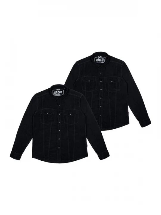 Foto van product Checker Overhemd ' Dynasty Cord ' zwart