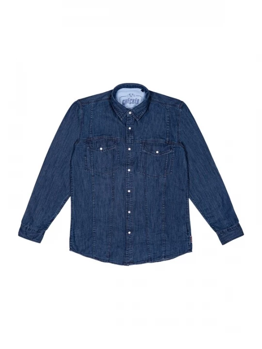 Foto van product Checker Overhemd ' Dynasty Denim ' blauw denim / donkerblauw
