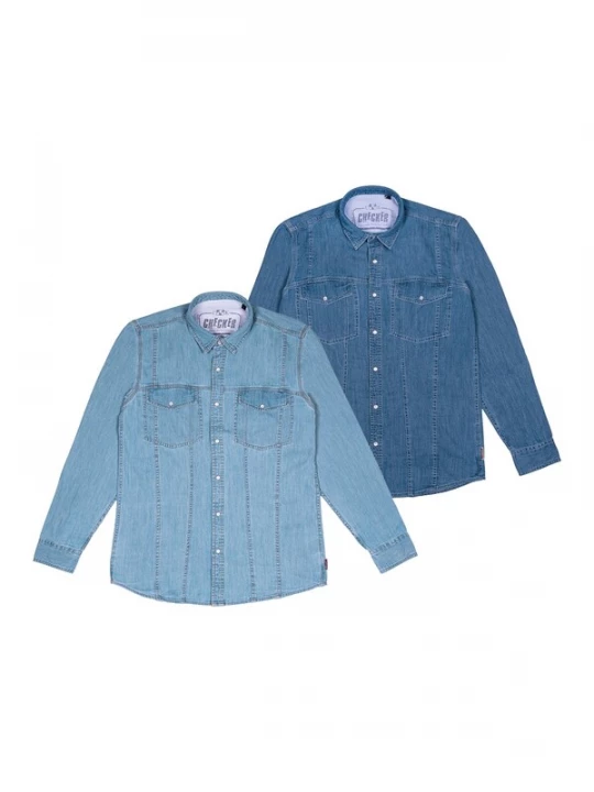 Foto van product Checker Overhemd ' Dynasty Denim ' blauw / lichtblauw