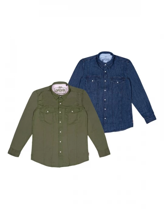 Foto van product Checker Overhemd ' Dynasty Denim ' donkerblauw / donkergroen