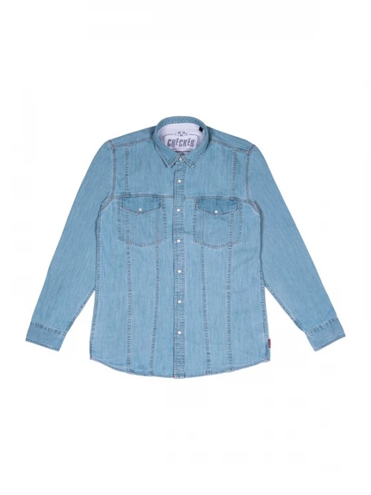 Foto van product Checker Overhemd ' Dynasty Denim ' lichtblauw