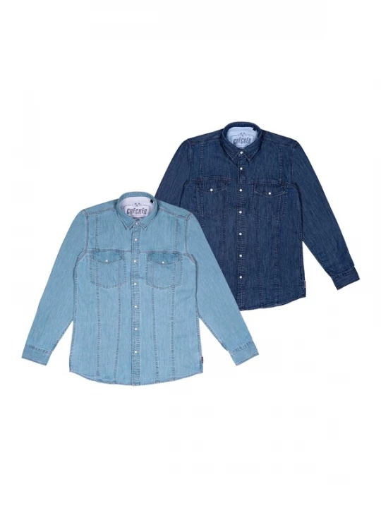 Foto van product Checker Overhemd ' Dynasty Denim ' lichtblauw / donkerblauw