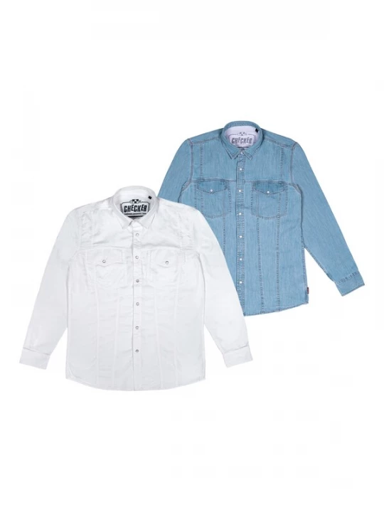 Foto van product Checker Overhemd ' Dynasty Denim ' lichtblauw / wit